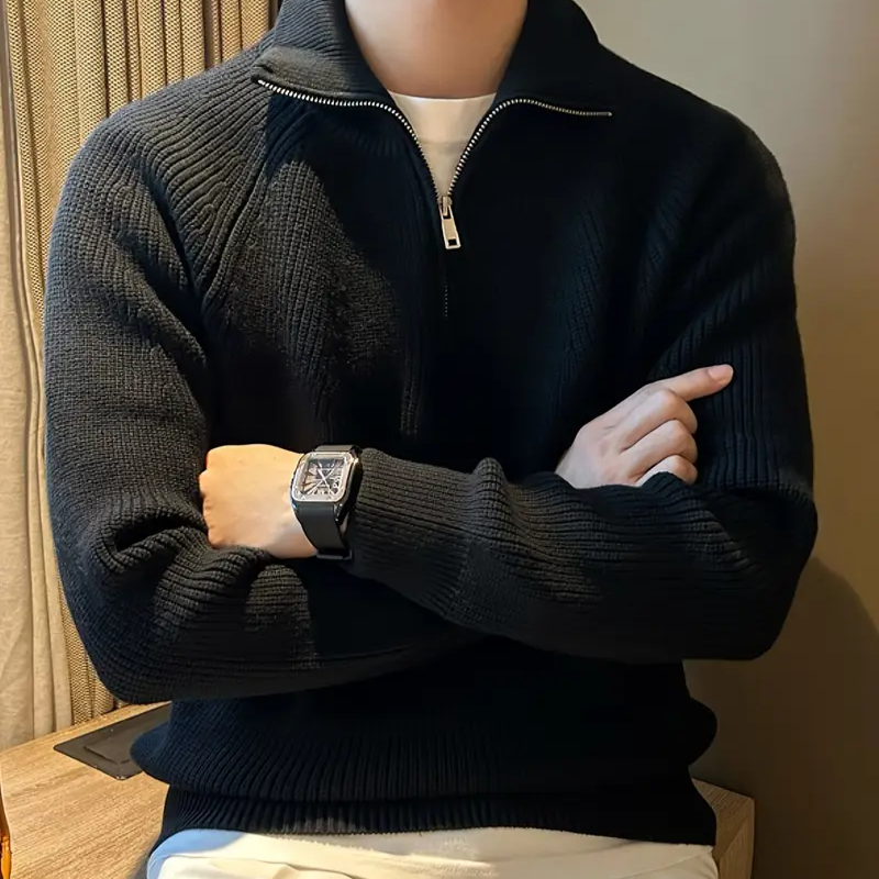 Veloria Katoenen Quarter Zip Sweater met Geribde Textuur