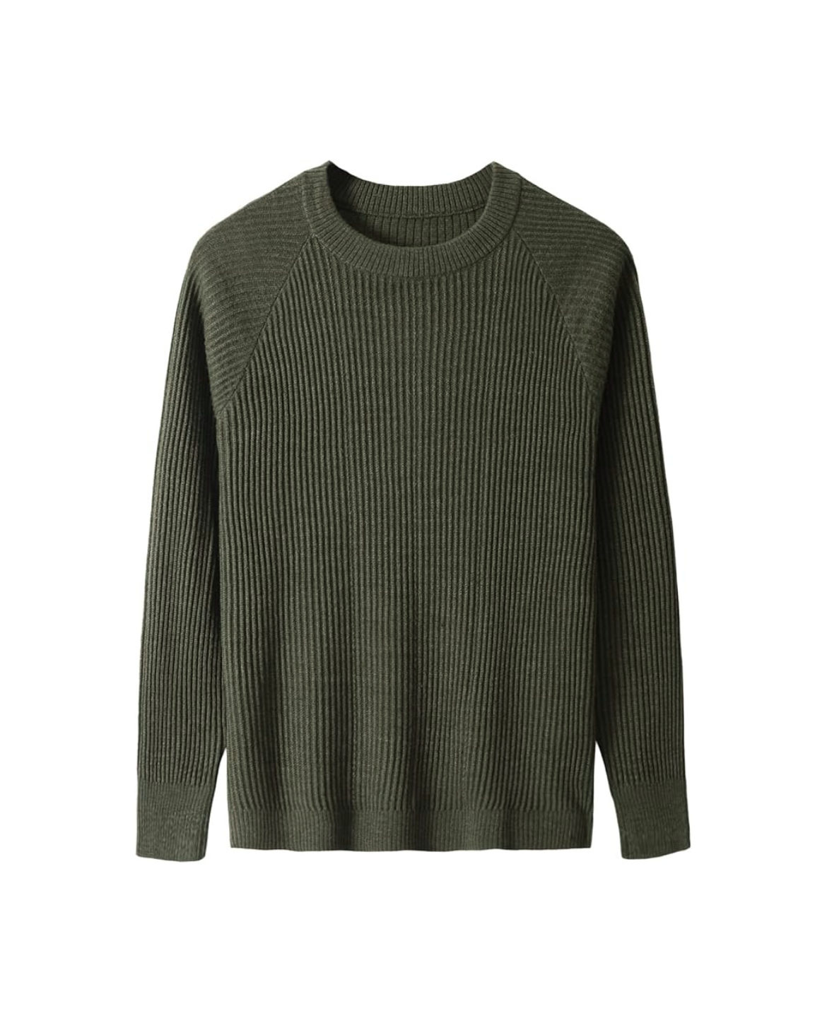 Veloria Geribde Katoenen Sweater met Structuur – Forest Green Crewneck
