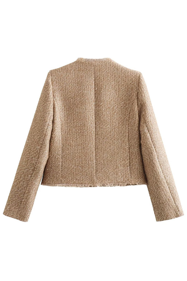 Évoque Frayed Crew Neck Jacket met Knoopsluiting