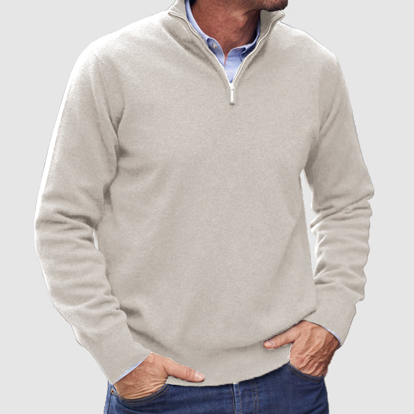Monde Heren Trui met Rits – 100% Kasjmier – Basismodel – Donkergrijs – Lange Mouwen – Regular Fit
