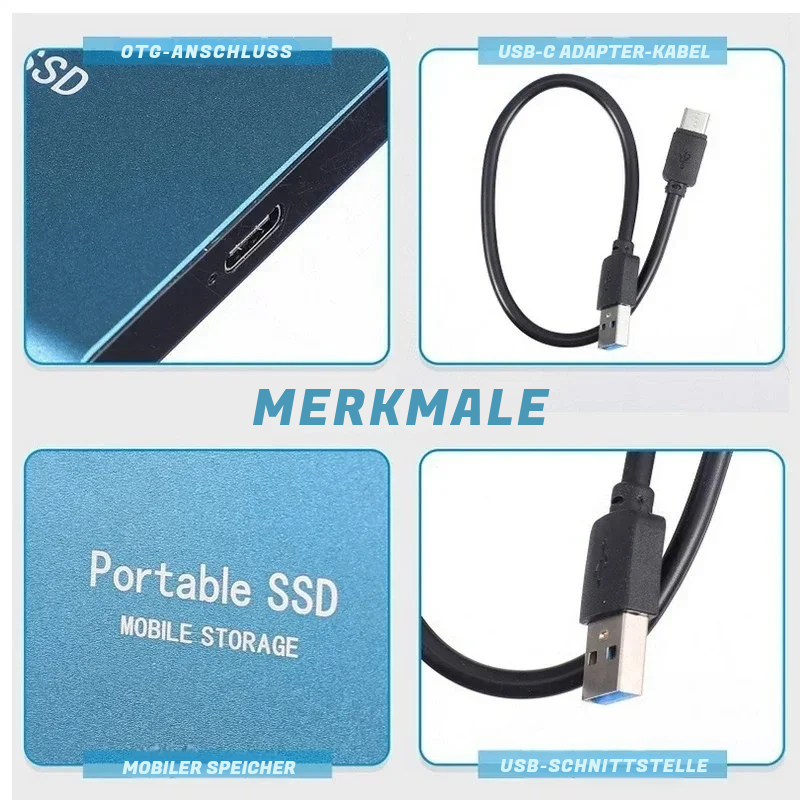 Monde Externe SSD 4TB USB-C 3.1 – Hoge Snelheid, Metalen Behuizing, Schokbestendig, Compatibel met Windows/Mac/Android