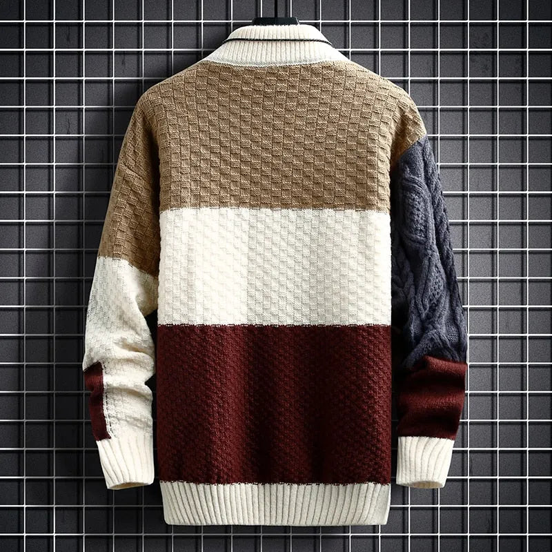 Élanor Luxe Patchwork Sweater van Hoogwaardig Katoen – Loose Fit Crewneck