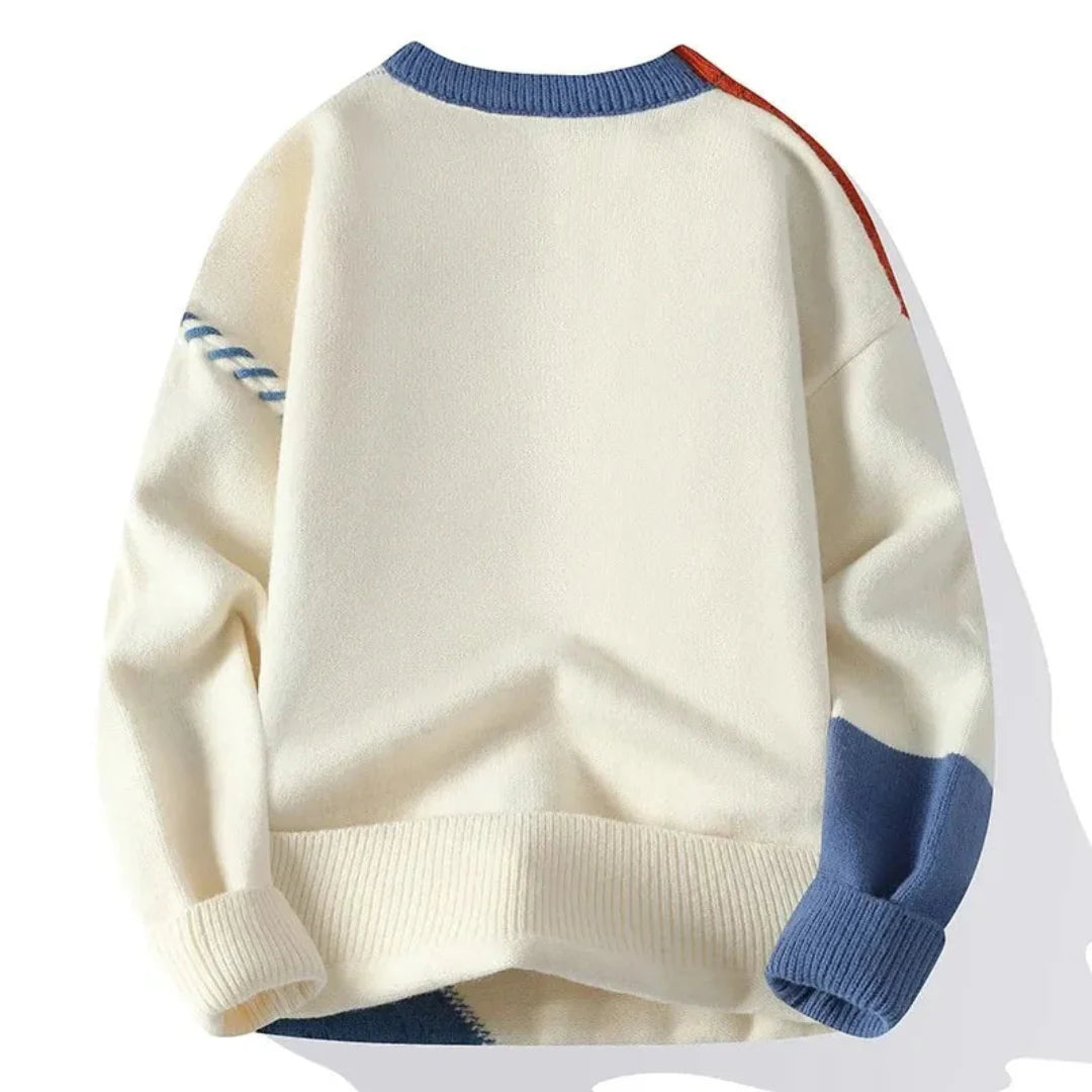 Veloria Patchwork Sweater van Katoen – Loose Fit Crewneck met Tonale Stiksels