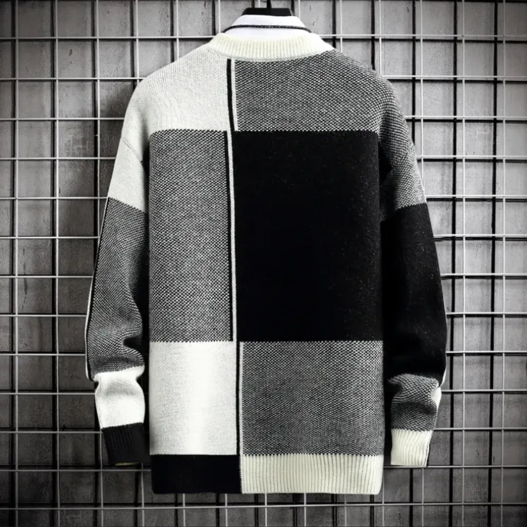 Veloria Fusion Sweater met Blokpatroon – Loose Fit Acryl Weefsel