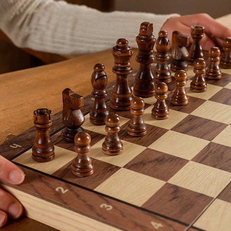 Monde Houten Schachspel Magnetisch en Opvouwbaar – Compact Reisspel