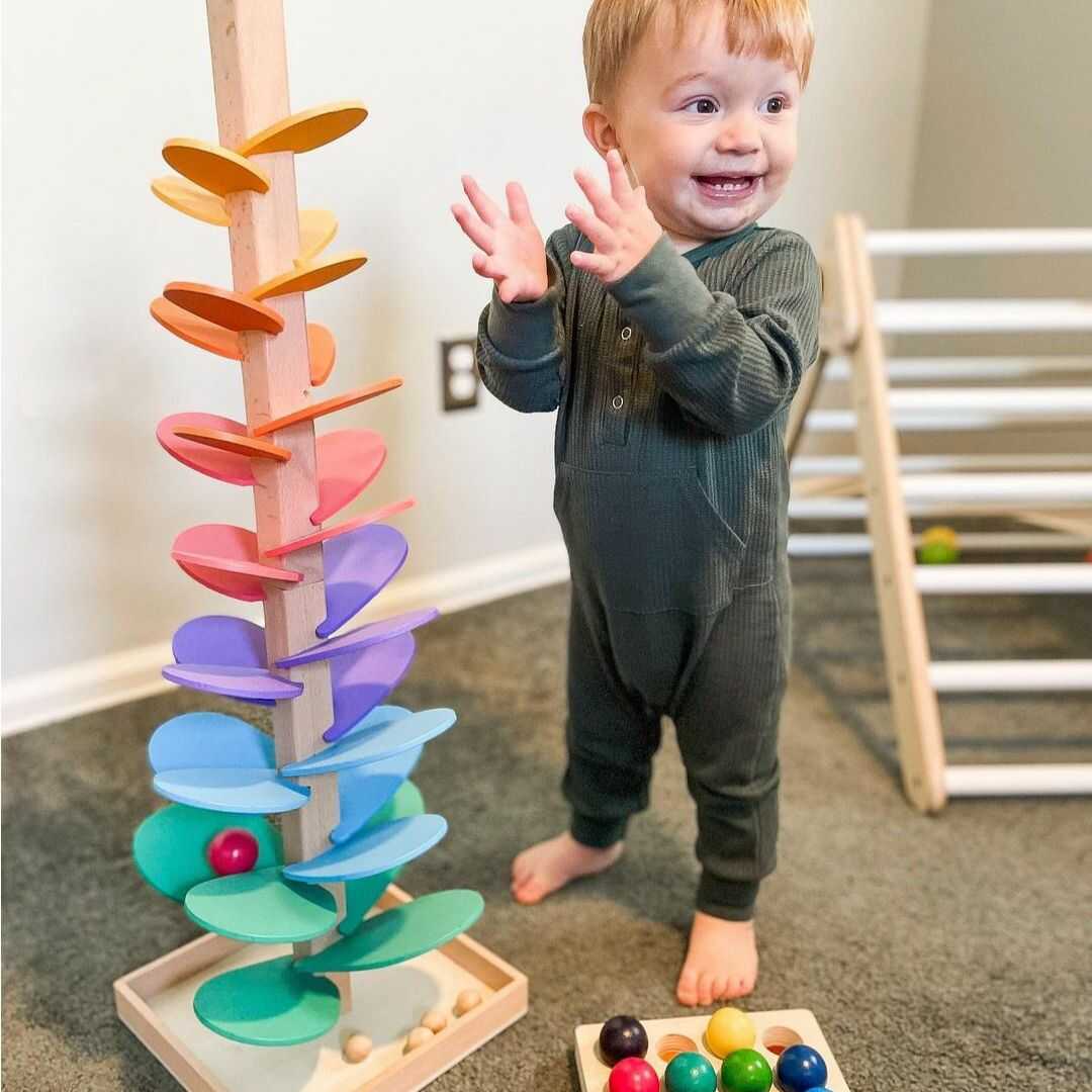 Monde Regenboog Houten Knikkermolen – Montessori Speelgoed voor Kinderen vanaf 3 Jaar