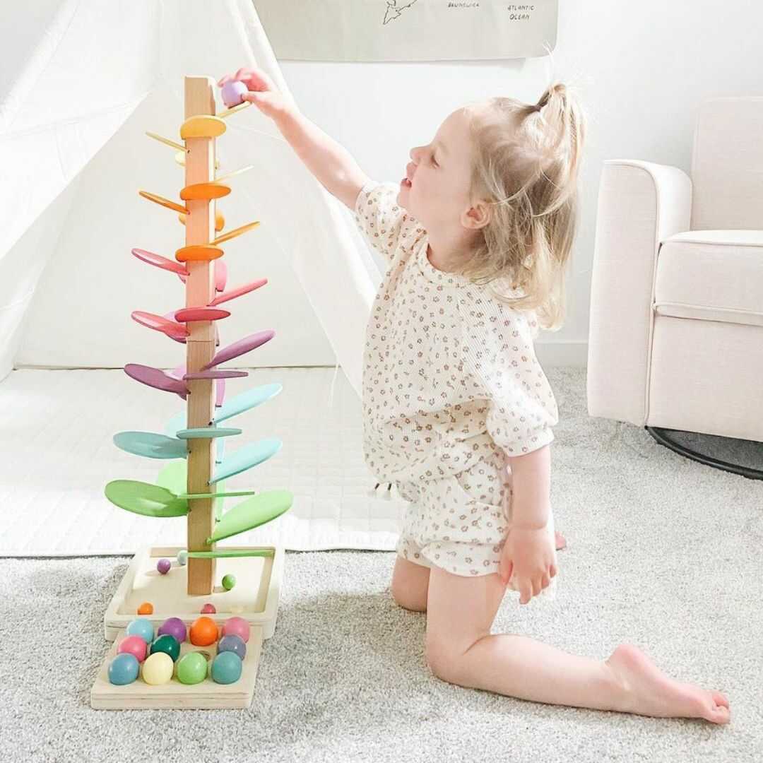 Monde Regenboog Houten Knikkermolen – Montessori Speelgoed voor Kinderen vanaf 3 Jaar