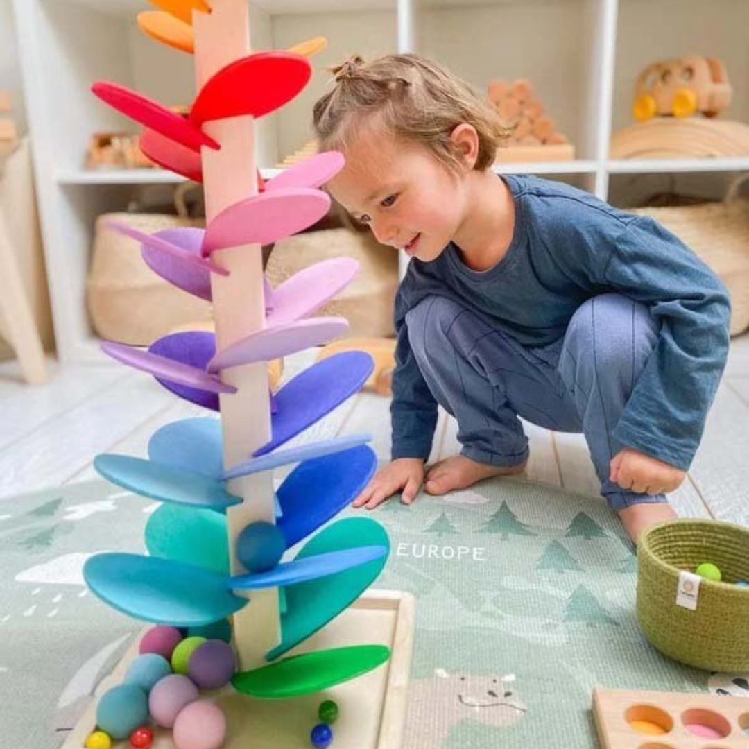 Monde Regenboog Houten Knikkermolen – Montessori Speelgoed voor Kinderen vanaf 3 Jaar