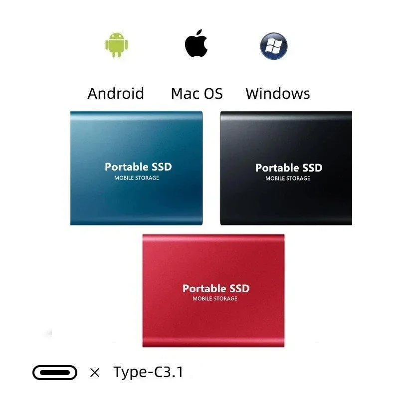 Monde Externe SSD 4TB USB-C 3.1 – Hoge Snelheid, Metalen Behuizing, Schokbestendig, Compatibel met Windows/Mac/Android