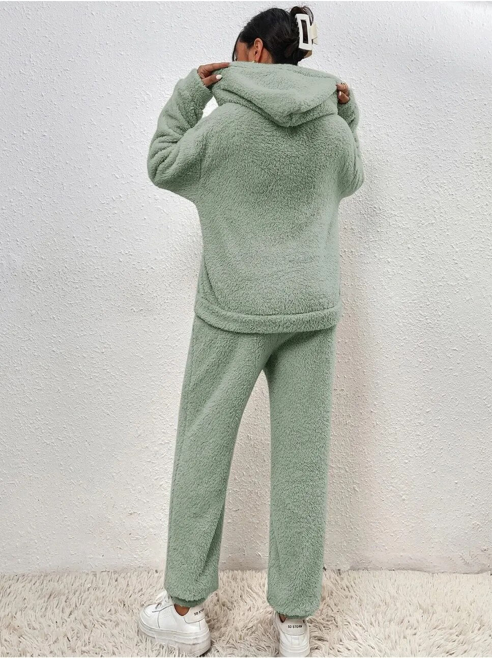 Veloria Teddy Huispak met Capuchon en Broek – Zachte Lounge Set voor Winter