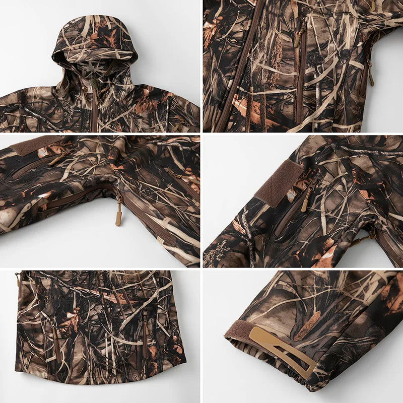 Élanor Heren Softshell Camouflage Jas met Capuchon – Waterdicht & Gevoerd Outdoor Jack voor Jacht en Wandelen