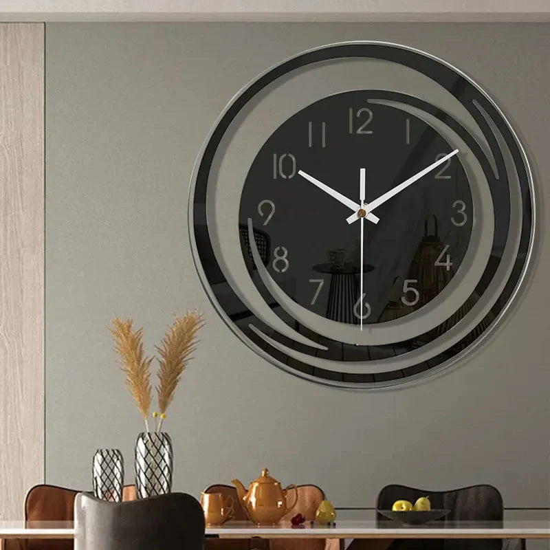 Monde Zwarte Acryl Wandklok – Modern Scandinavisch Design, Stil Uurwerk, Minimalistisch Interieurdecor