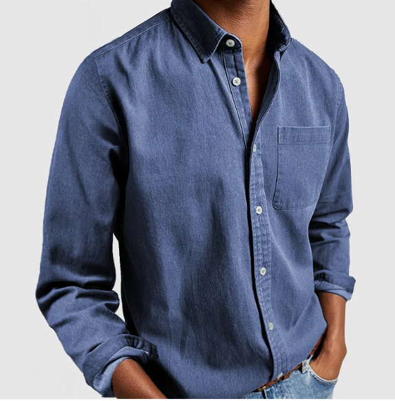 Élanor Heren Denim Overhemd van Katoenmix met Klassieke Knoopsluiting