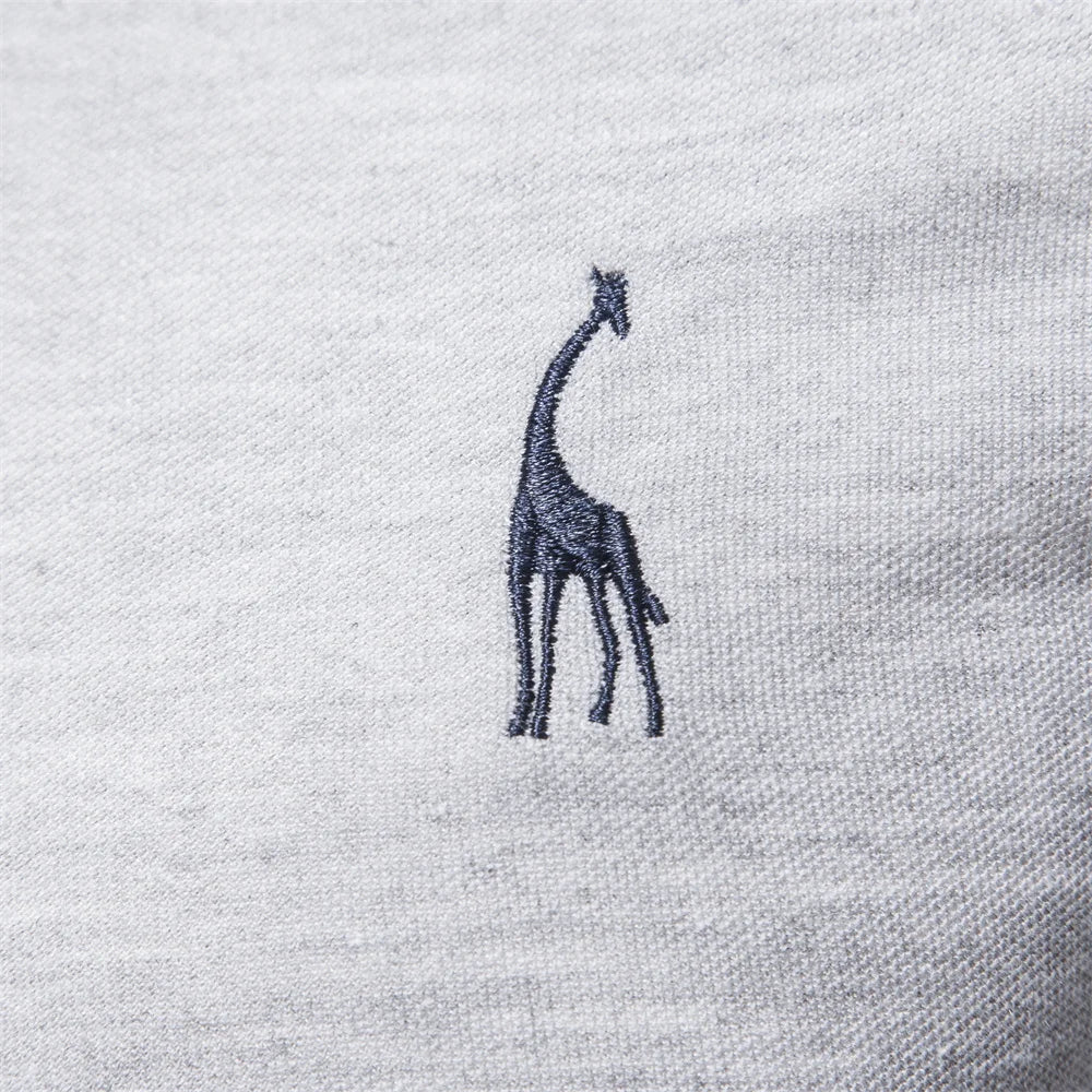 Élanor Heren Polo met Hert Borduursel – Effen Kleur, Lange Mouw, Zakelijk & Sociaal