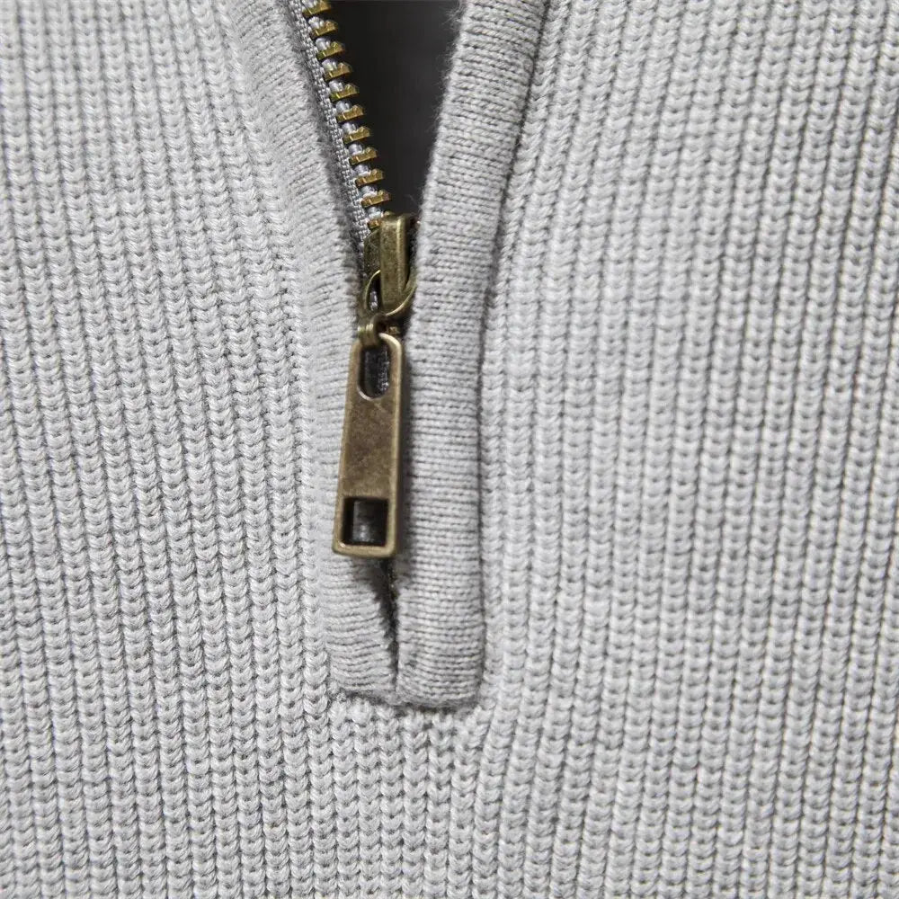 Monde Herensweater met kwartrits van katoenmix – regular fit, opstaande kraag