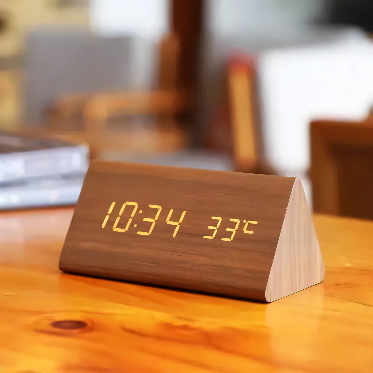 Monde Houten digitale wekker met LED-display, temperatuur- en luchtvochtigheidsmeter