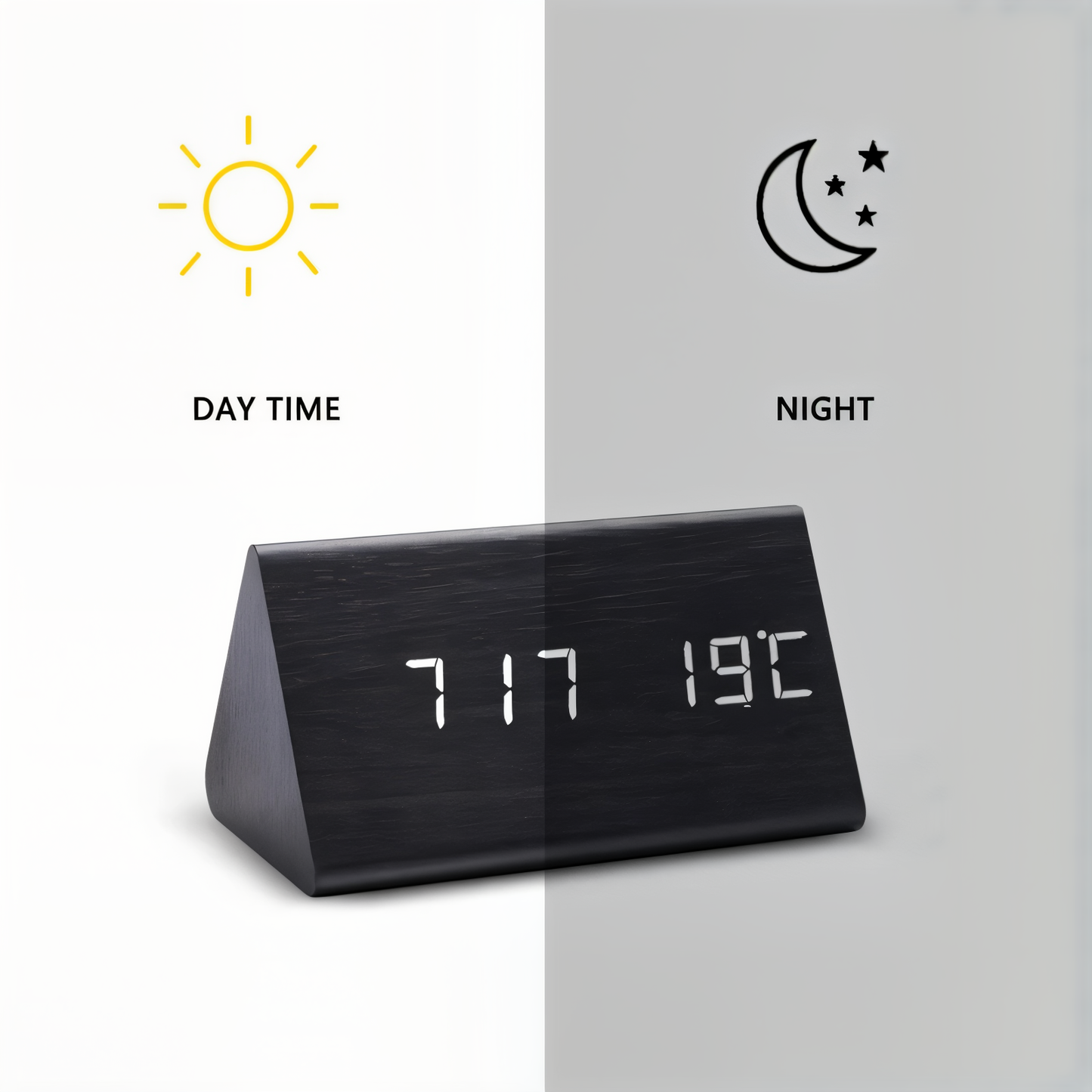 Monde Houten digitale wekker met LED-display, temperatuur- en luchtvochtigheidsmeter