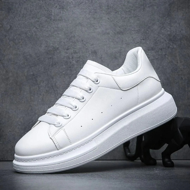 Monde heren sneakers van wit leer met dikke plateausohle