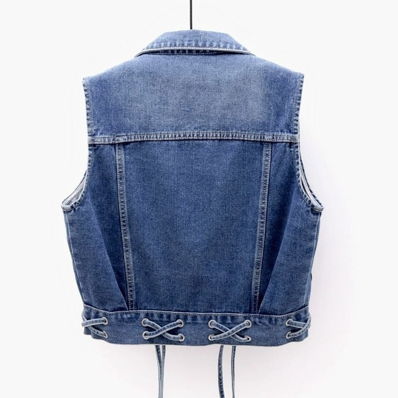 Évoque | Klassiek denim vest in slim fit met medium blauwe wassing