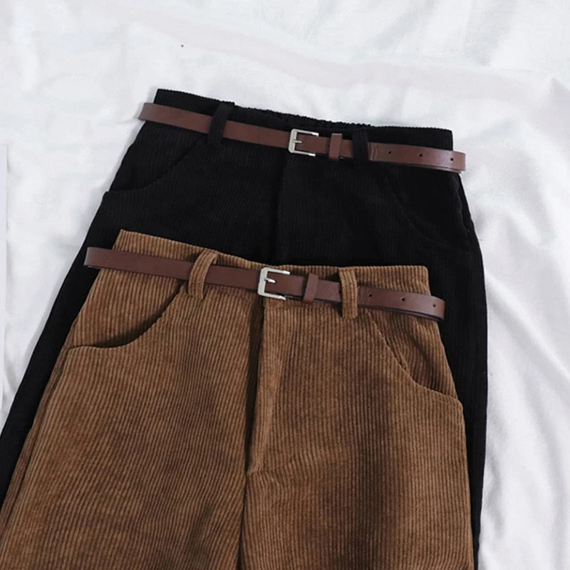 Évoque Corduroy broek dames met hoge taille en wijde pijpen – katoen