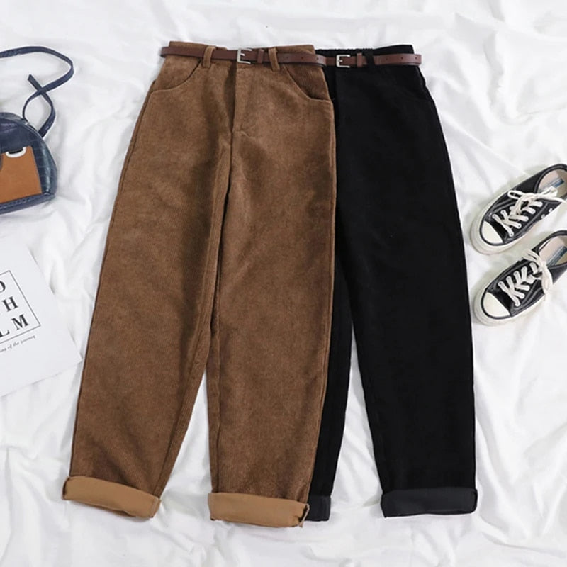 Évoque Corduroy broek dames met hoge taille en wijde pijpen – katoen