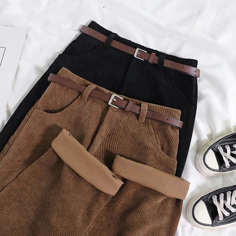 Évoque Corduroy broek dames met hoge taille en wijde pijpen – katoen