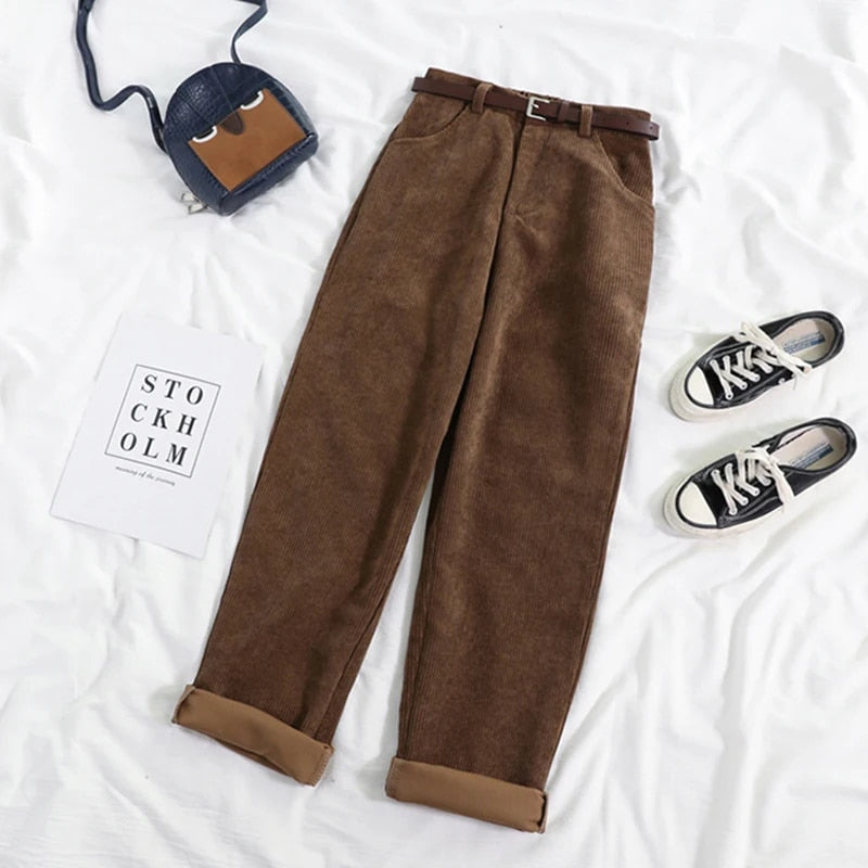 Évoque Corduroy broek dames met hoge taille en wijde pijpen – katoen