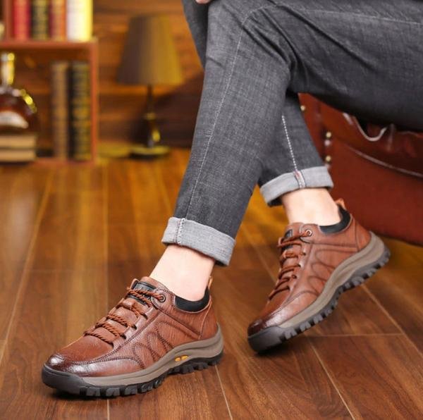 Monde Orthopedische herenschoenen van echt leer met antislipzool – ademend, lichtgewicht en waterdicht – Zwart
