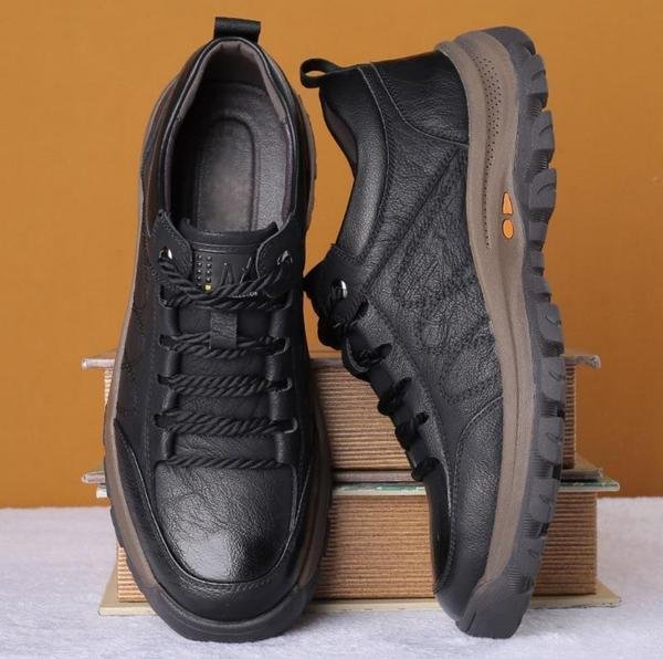 Monde Orthopedische herenschoenen van echt leer met antislipzool – ademend, lichtgewicht en waterdicht – Zwart