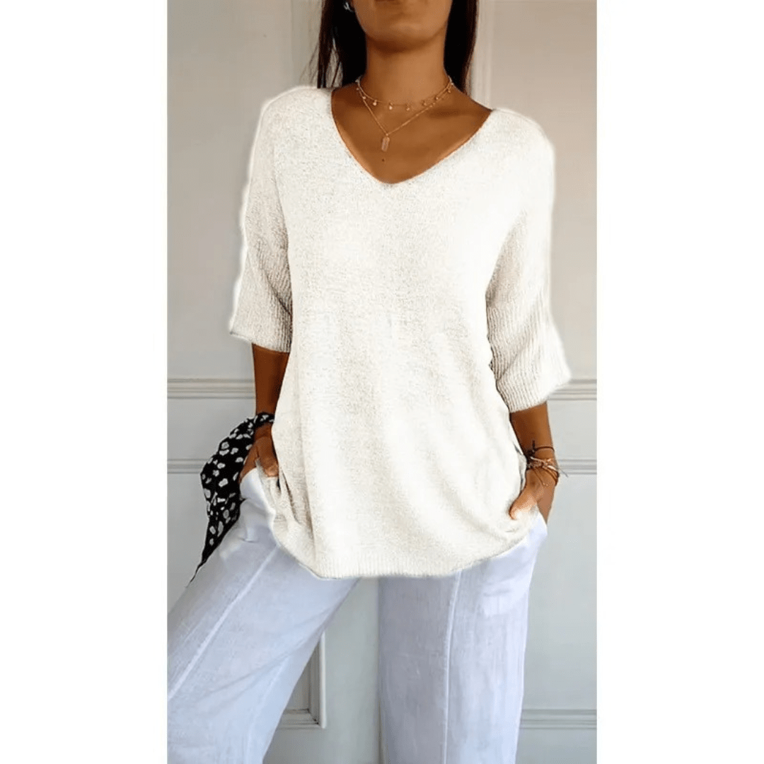 Élanor – Elegant V-hals shirt van katoenmix
