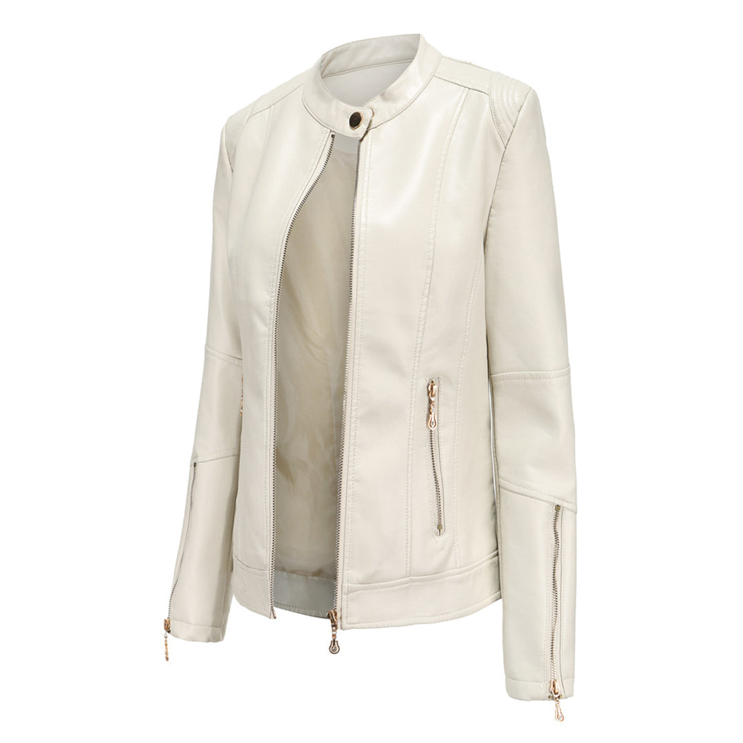 Veloria | Leren damesjas met elegante kraag en ritssluiting