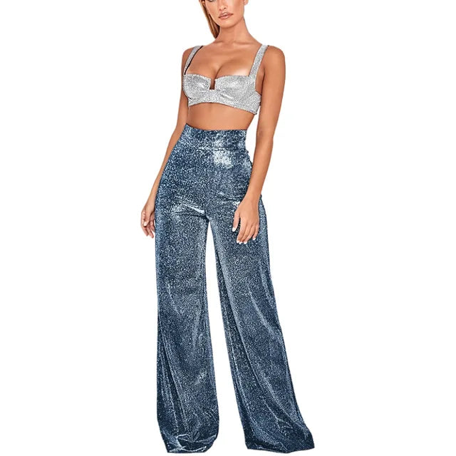 Évoque | Dames hoge taille broek met glanzende pailletten
