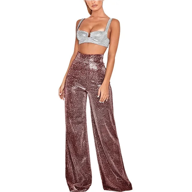 Évoque | Dames hoge taille broek met glanzende pailletten