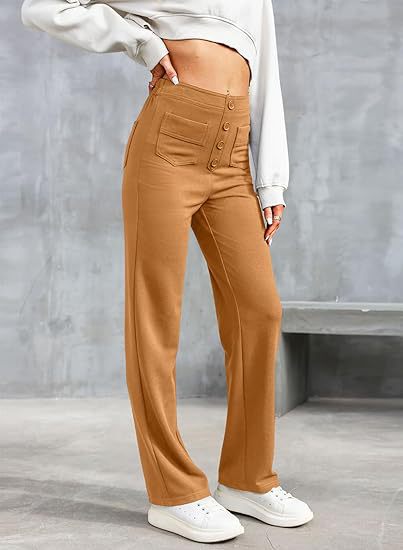 Évoque | High-waisted elastische casual broek met knoopdetails en zakken
