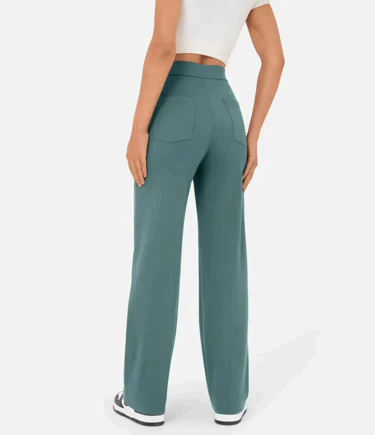 Évoque | High-waisted elastische casual broek met knoopdetails en zakken