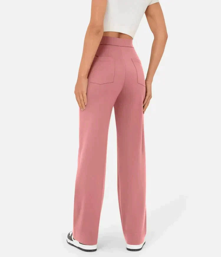Évoque | High-waisted elastische casual broek met knoopdetails en zakken