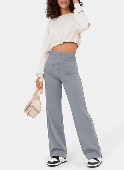 Évoque | High-waisted elastische casual broek met knoopdetails en zakken