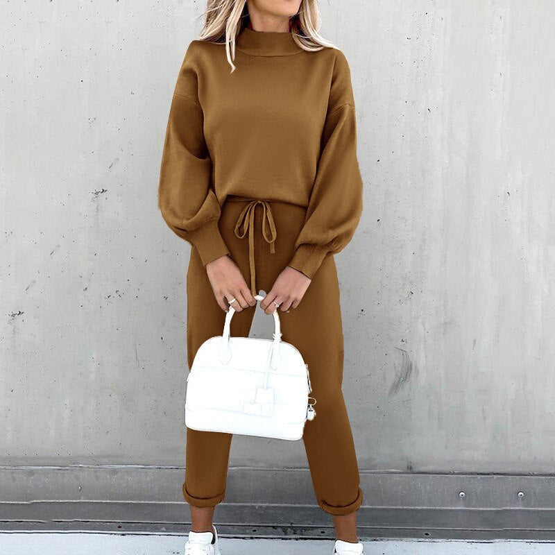 Élanor Dames Pullover en Broek Set – Comfortabele Lounge Outfit met Elegante Pasvorm