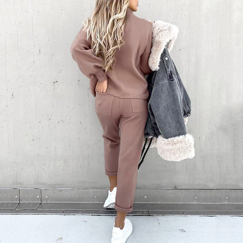 Élanor Dames Pullover en Broek Set – Comfortabele Lounge Outfit met Elegante Pasvorm