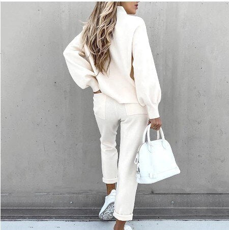 Élanor Dames Pullover en Broek Set – Comfortabele Lounge Outfit met Elegante Pasvorm