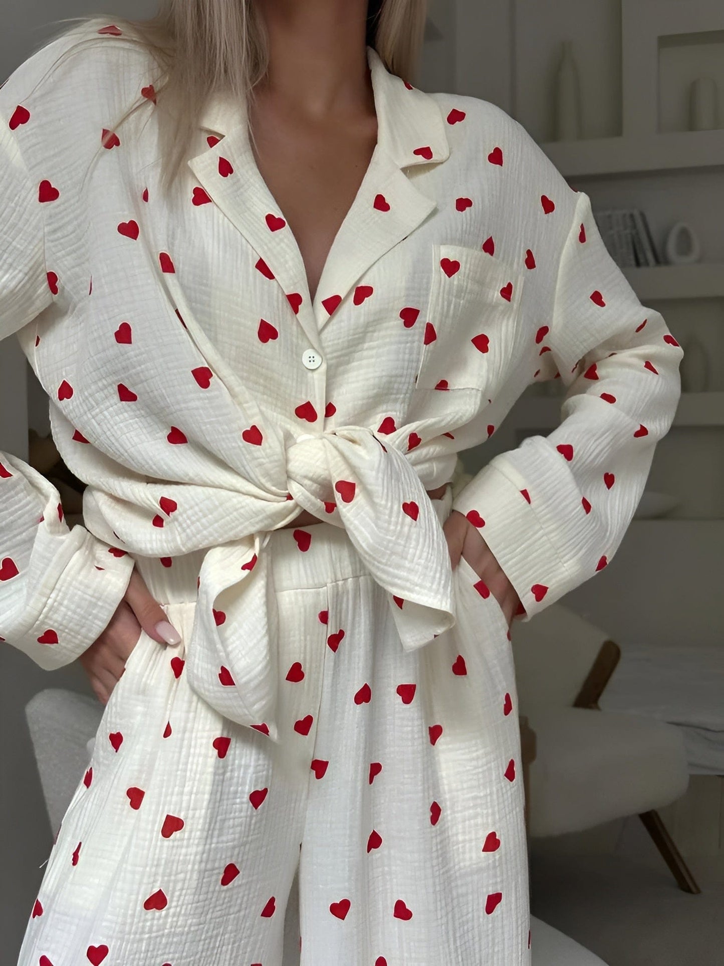 Élanor | Hartjes Pyjama Set van Zachte Katoen voor Dames