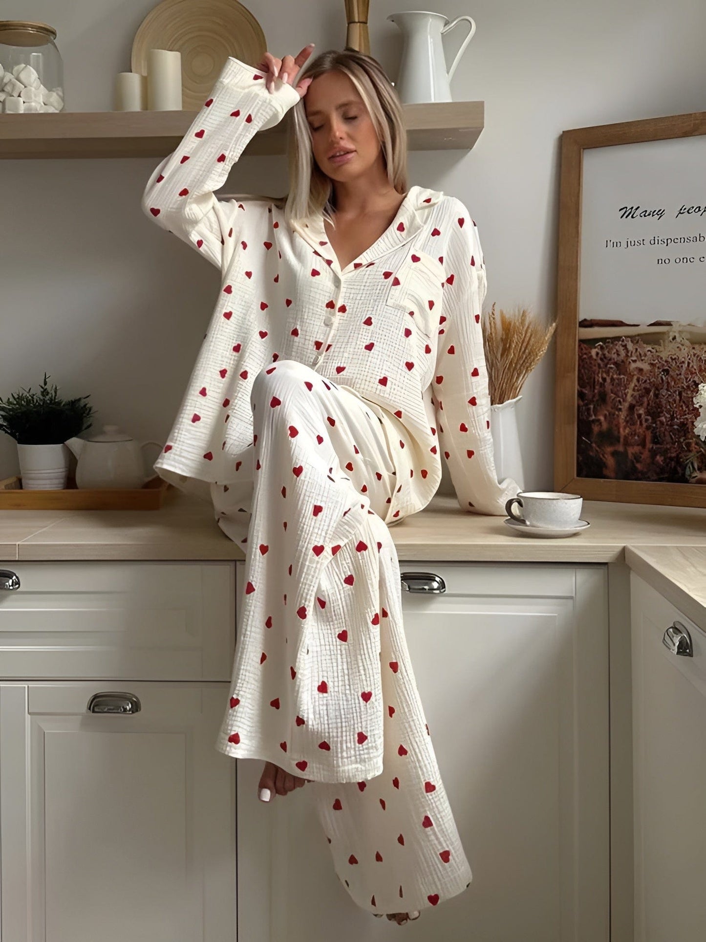 Élanor | Hartjes Pyjama Set van Zachte Katoen voor Dames