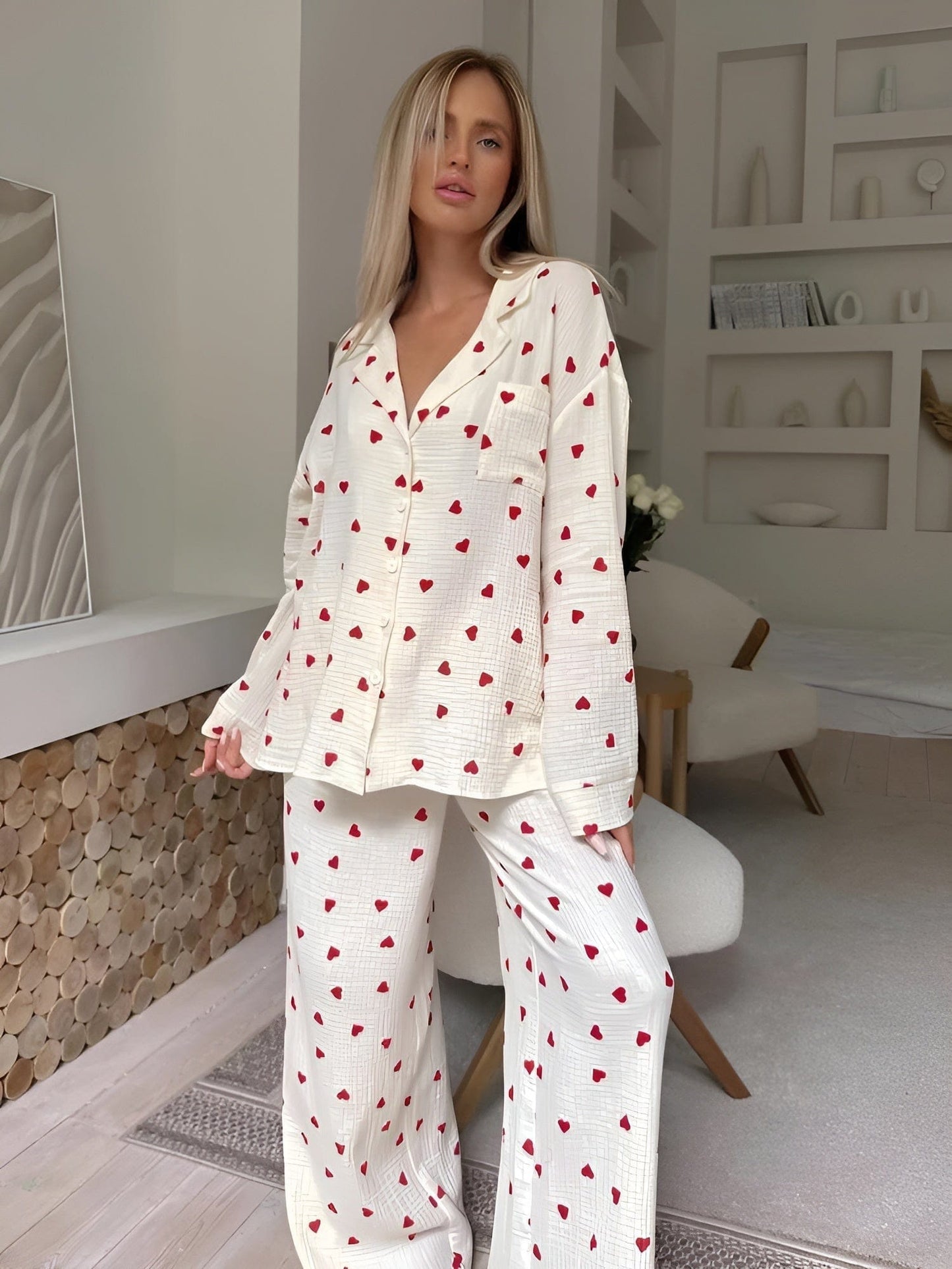 Élanor | Hartjes Pyjama Set van Zachte Katoen voor Dames