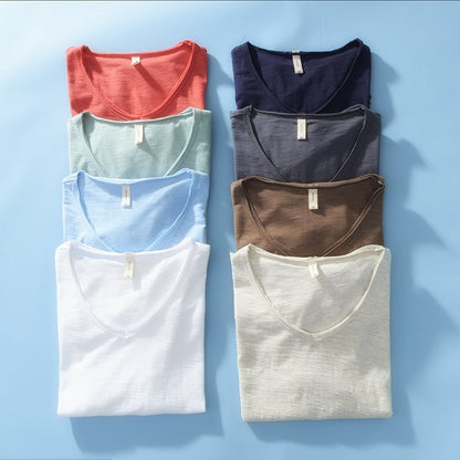 Monde Linnen Heren T-shirt met V-hals – Lichtgewicht Zomerhemd met Korte Mouwen