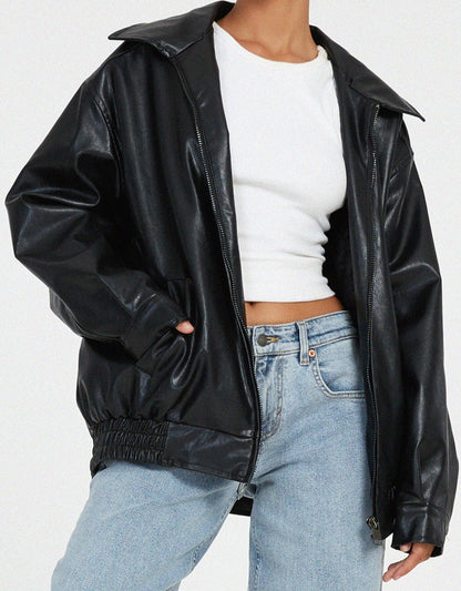 Veloria Oversized Leren Damesjas – Losse Zomerjas van Echt Leer