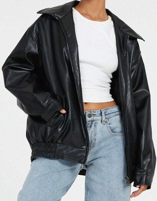 Veloria Oversized Leren Damesjas – Losse Zomerjas van Echt Leer