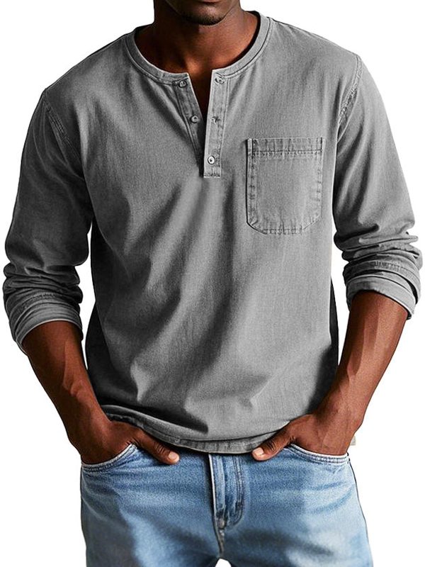 Veloria Heren Henley Shirt met Lange Mouwen – Casual Luxe Stijl en Comfort