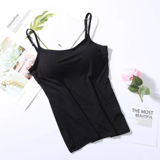 Monde Dames Tanktop met Ingebouwde Beha – Katoen – Verstelbare Bandjes – Ronde Hals – Zwart/Wit/Grijs/Roze/Naakt – Maten S-3XL