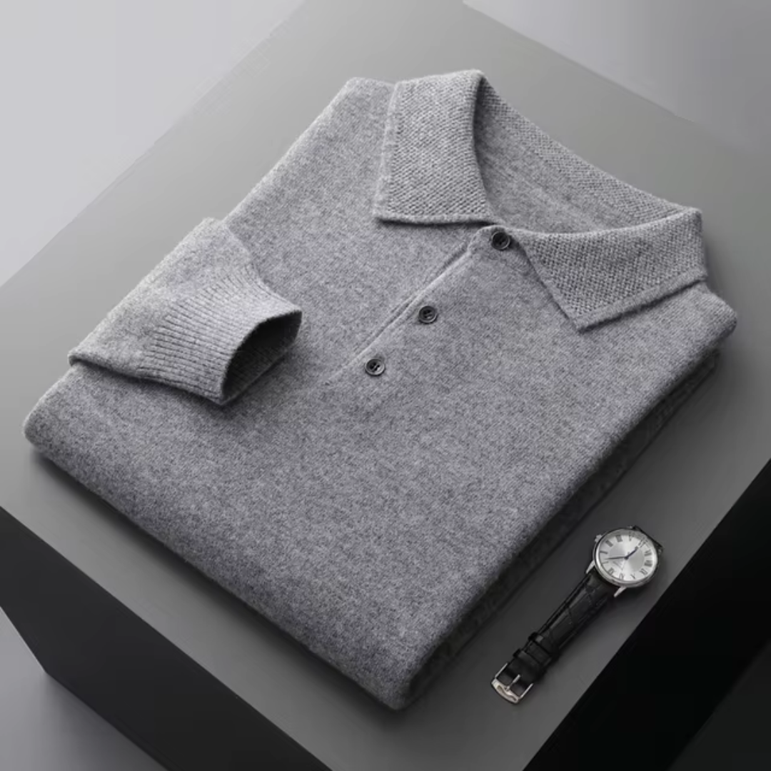 Aureum Wollen Polo Longsleeve Heren – Tijdloze Fijngebreide Trui