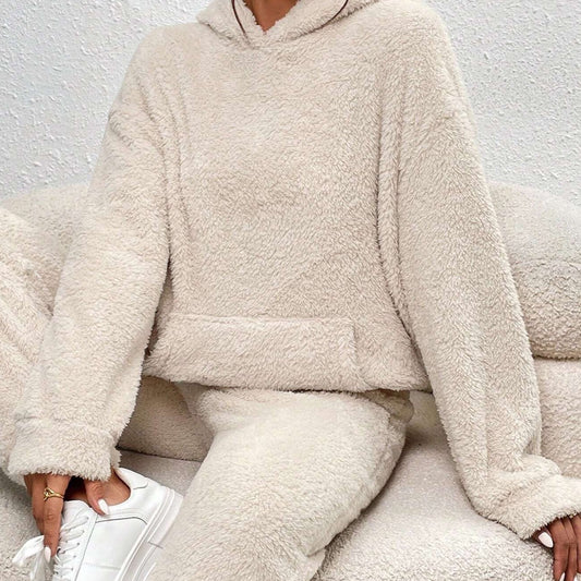 Veloria Teddy Huispak met Capuchon en Broek – Zachte Lounge Set voor Winter